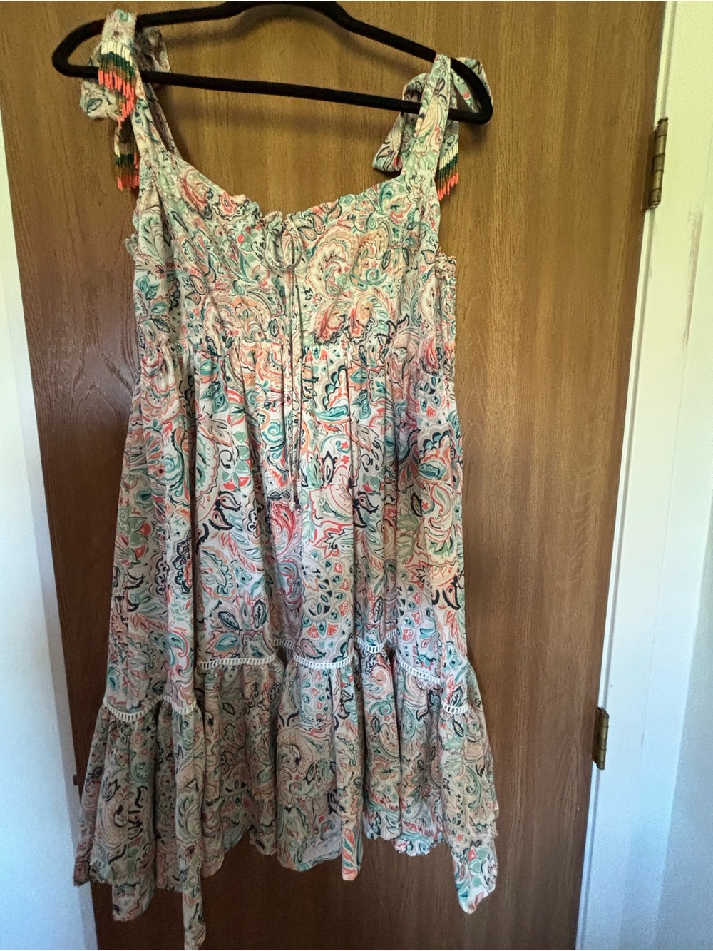 Vibrant Sundress with Beaded, Fringe Tie-Straps